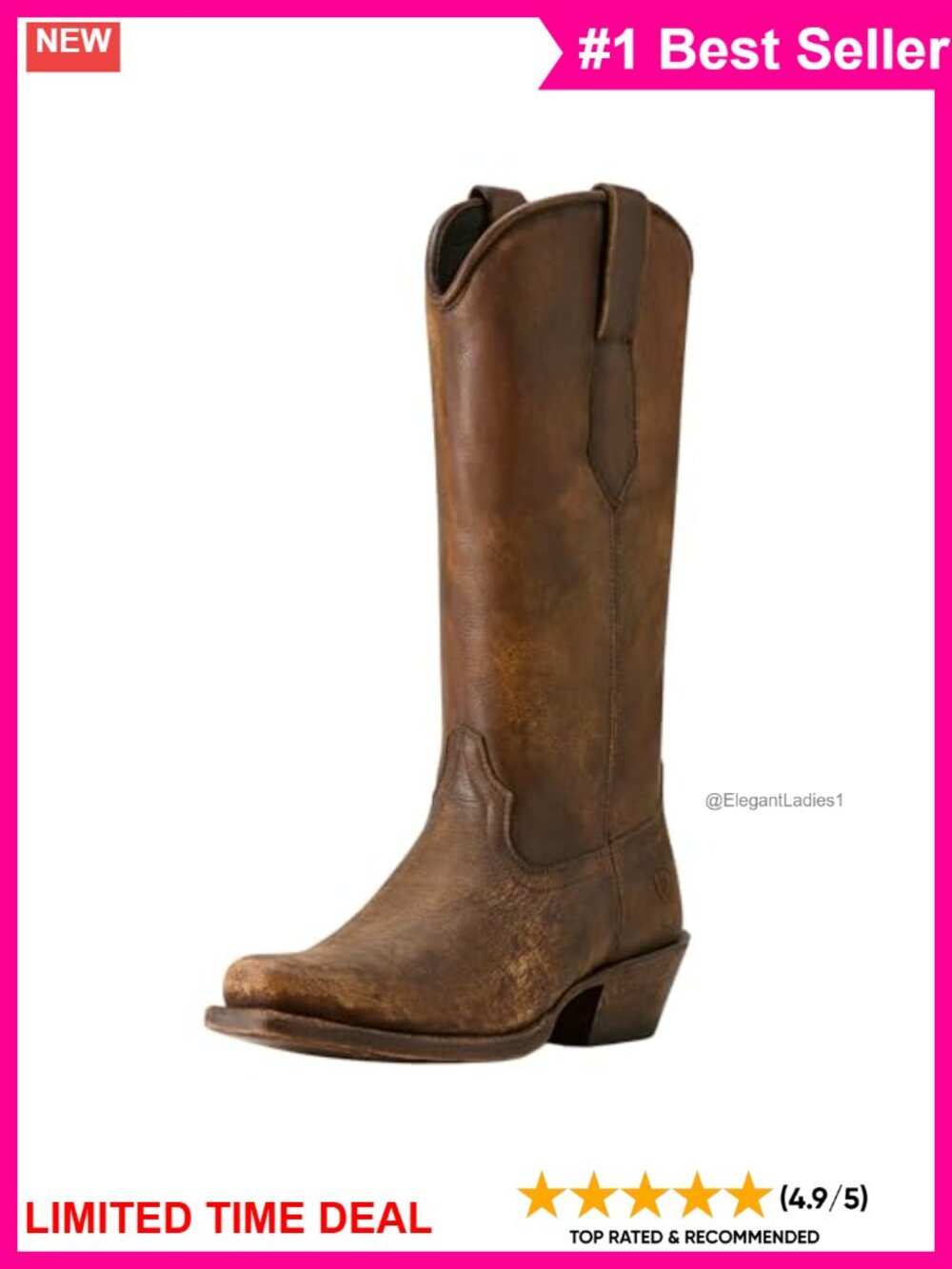 Leather Western Stockman Boots Square Toe Block Heel